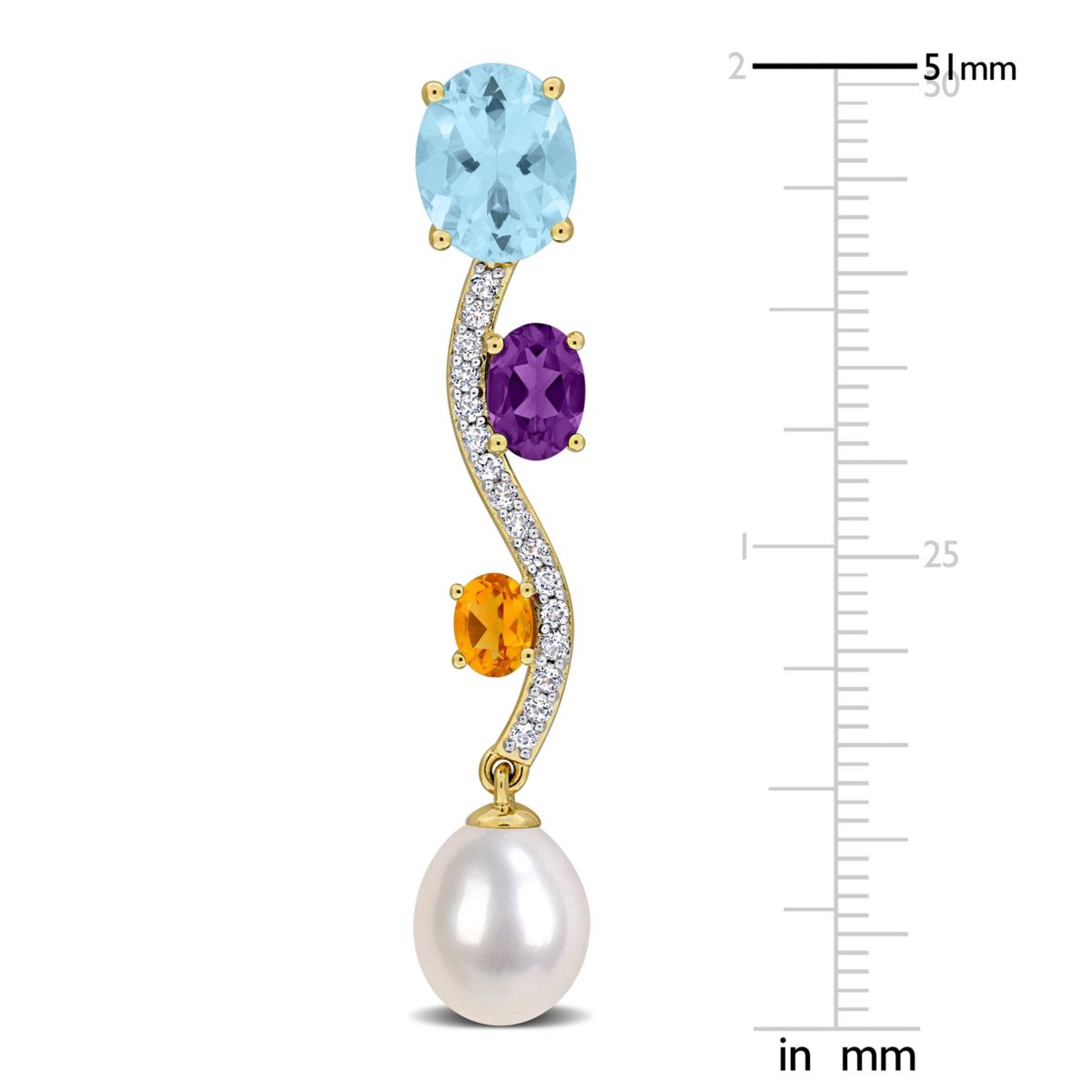 Sky Blue Topaz Amethyst Citrine White Topaz & 9-9.5MM Freshwater Cultured Pearl Drop Earrings in Yellow Plated Sterling Silver