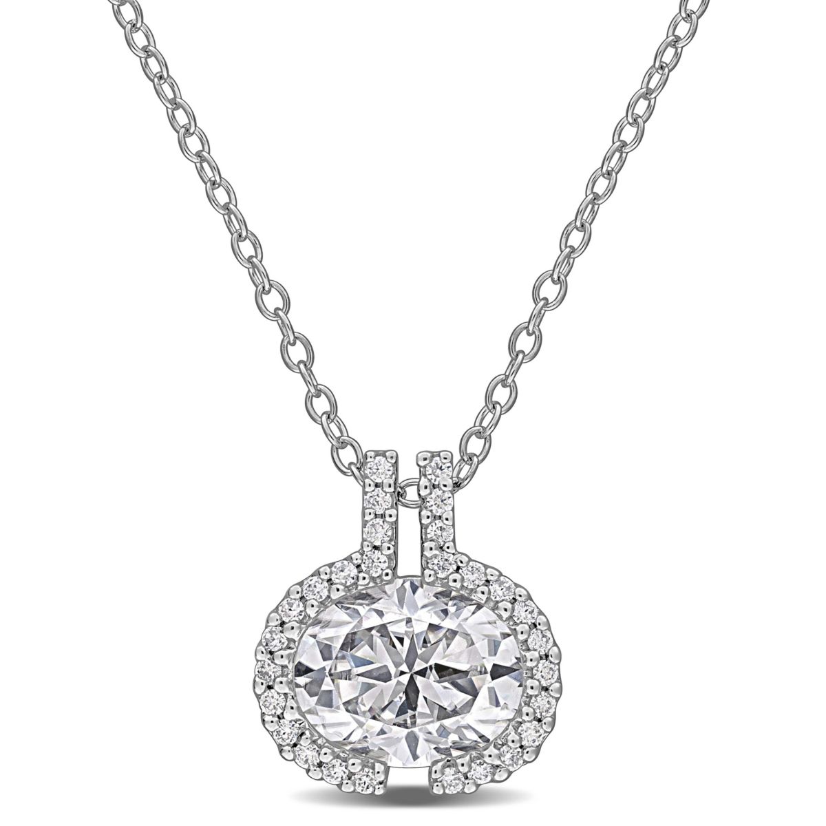 Lab Created Created White Moissanite Pendant With Chain in Sterling Silver, 17"