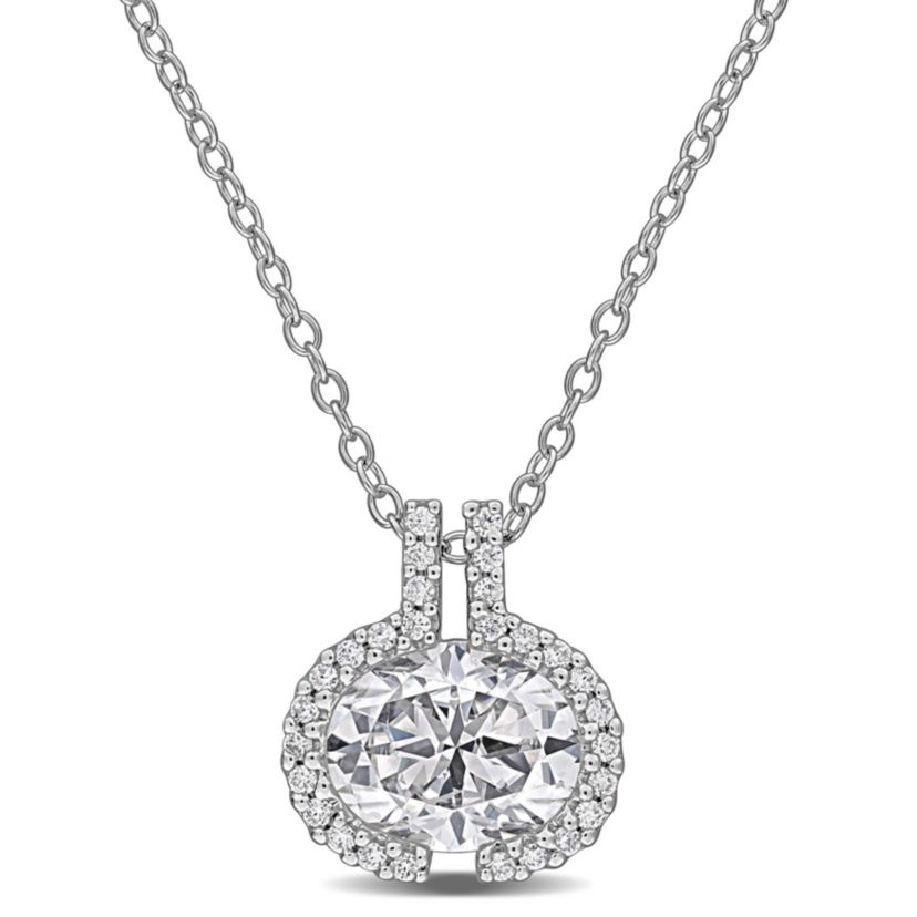 Lab Created Created White Moissanite Pendant With Chain in Sterling Silver, 17"