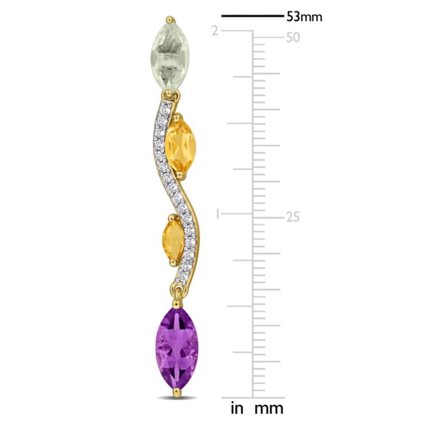 Green Quartz, Citrine, Amethyst & White Topaz Earrings in Yellow Plated Sterling Silver