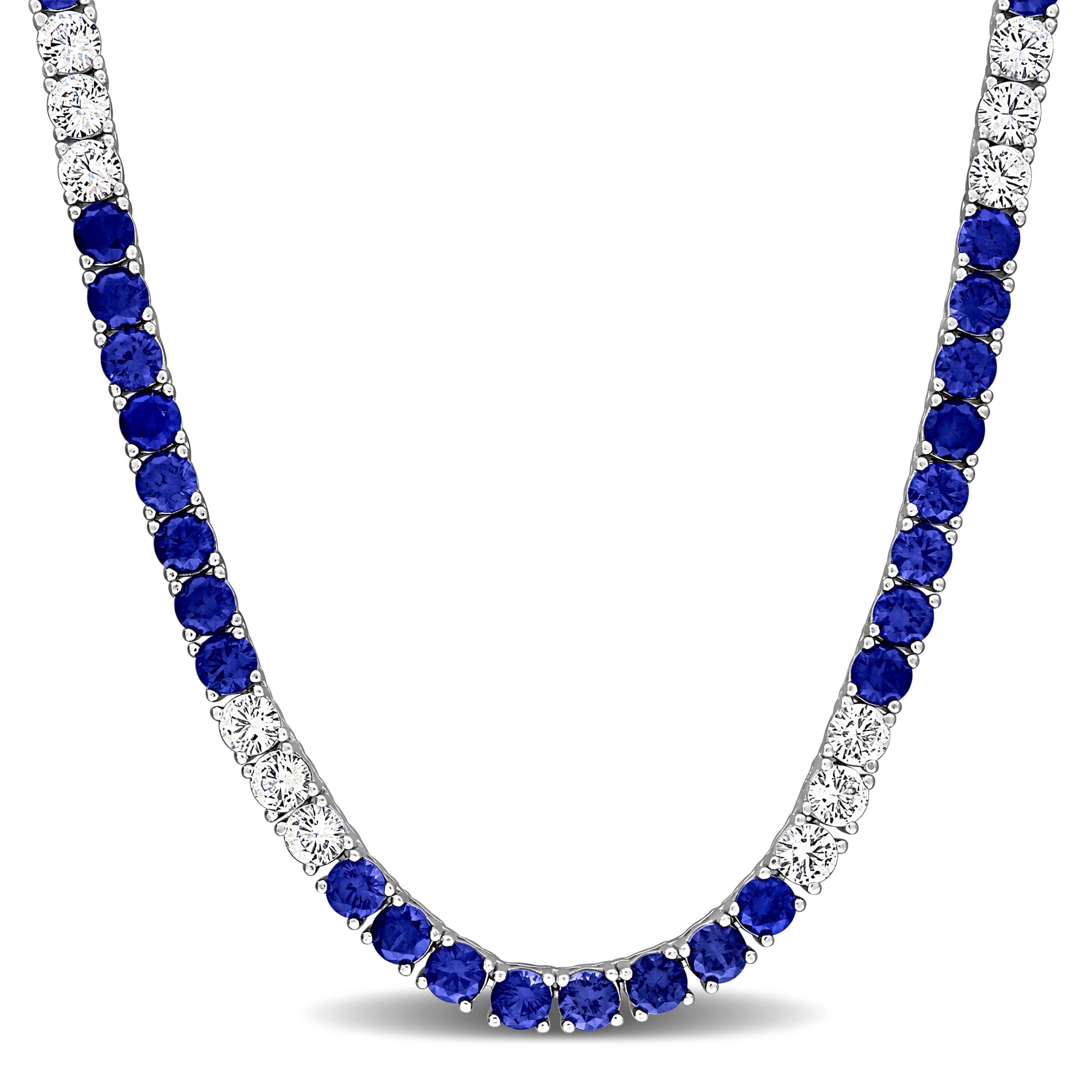 Lab Created Created Blue & White Sapphire Necklace in Sterling Silver, 17"