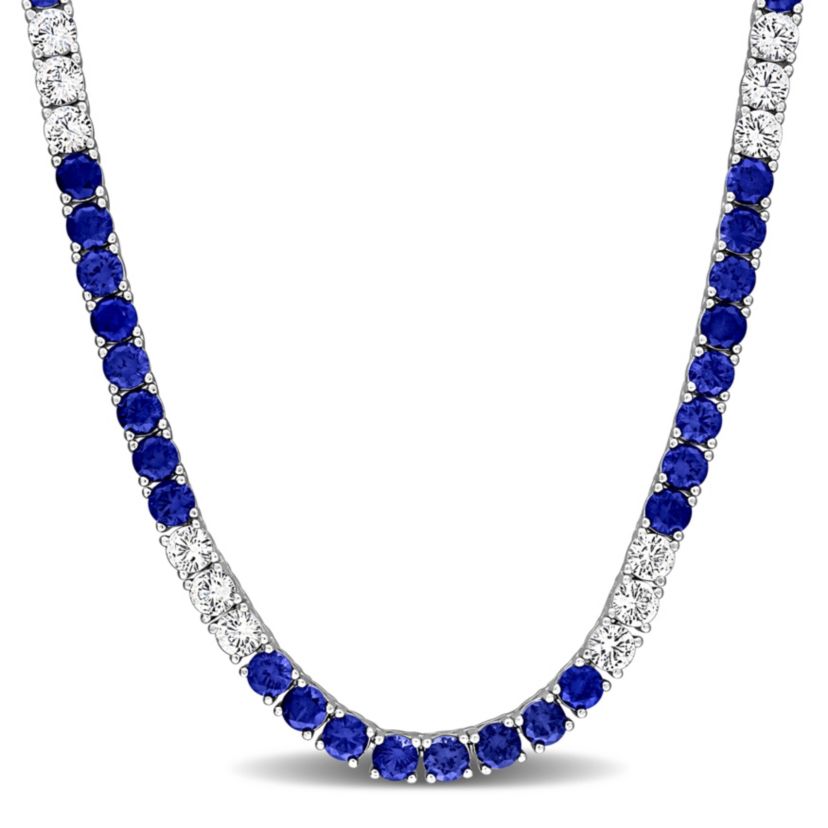 Lab Created Created Blue & White Sapphire Necklace in Sterling Silver, 17"
