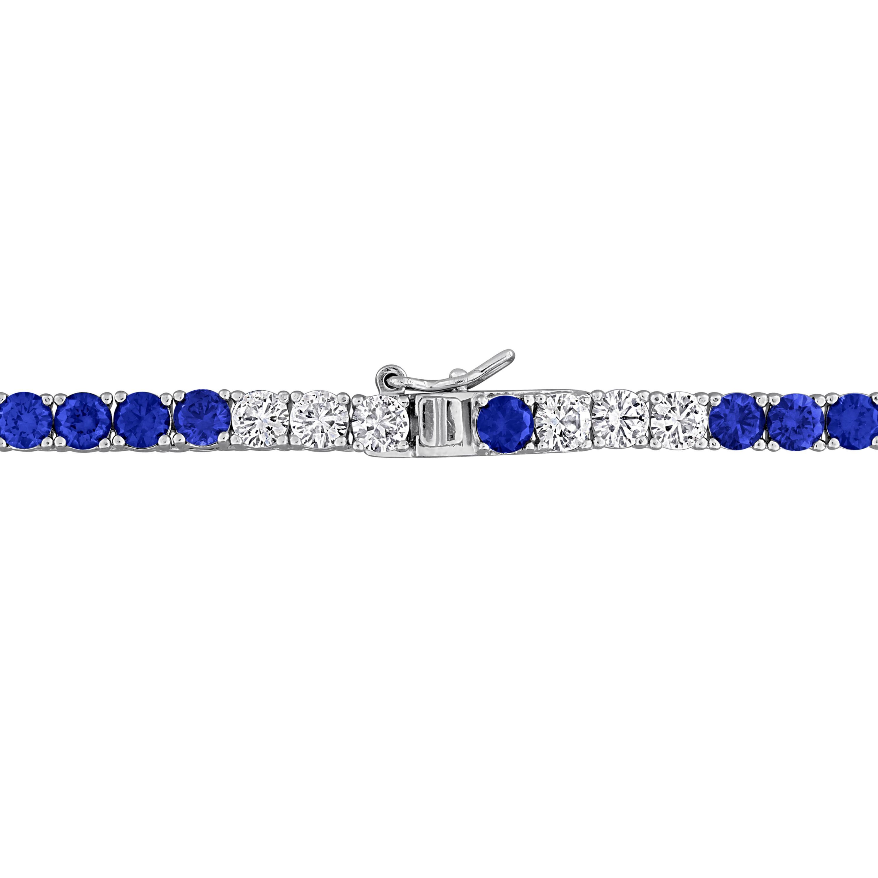 Lab Created Created Blue & White Sapphire Necklace in Sterling Silver, 17"