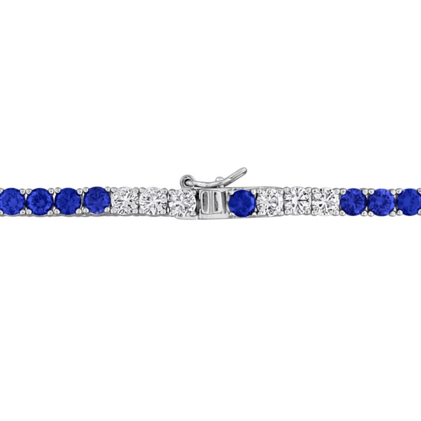 Lab Created Created Blue & White Sapphire Necklace in Sterling Silver, 17"