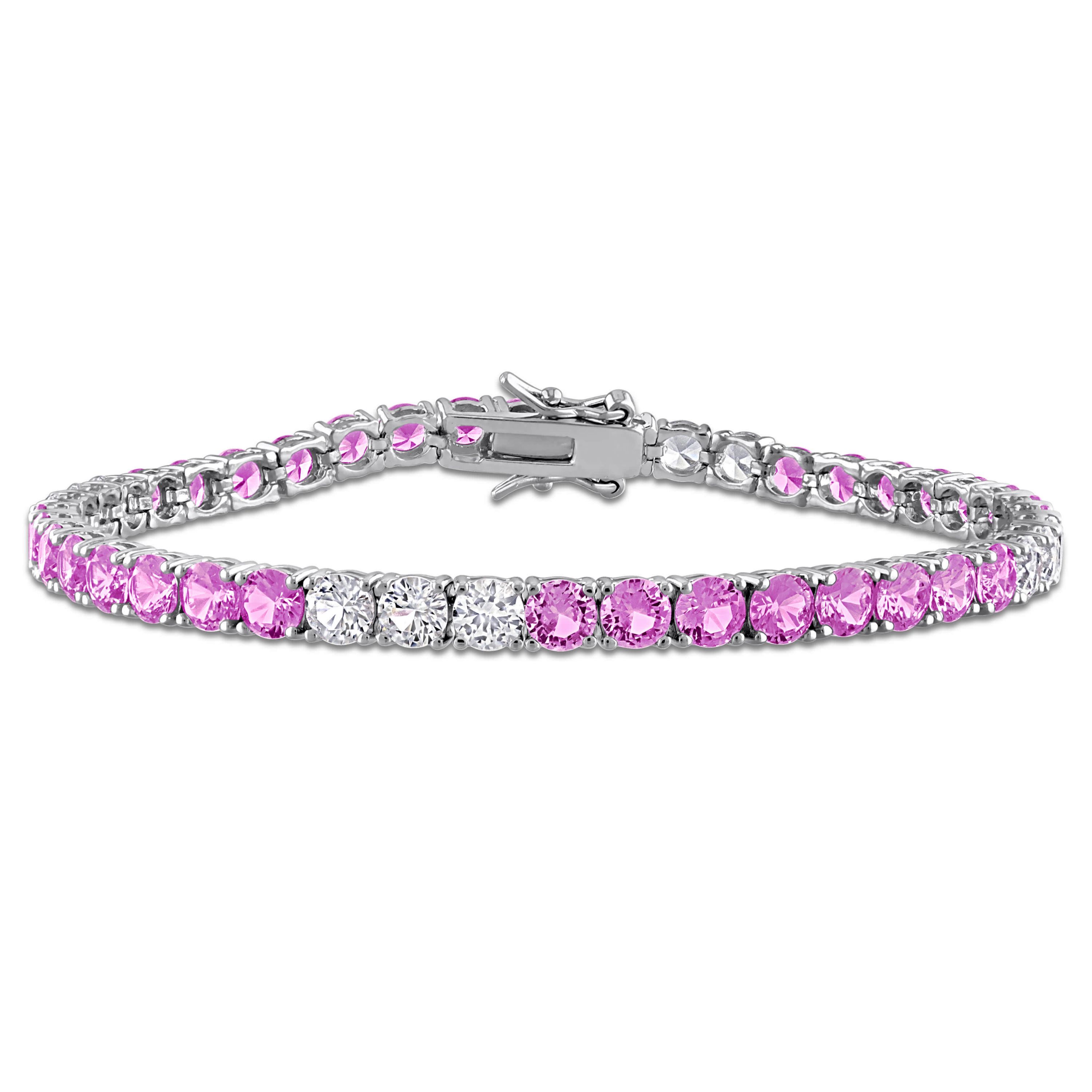 Lab Created Created White Sapphire & Created Pink Sapphire Bracelet in Sterling Silver, 7.5"