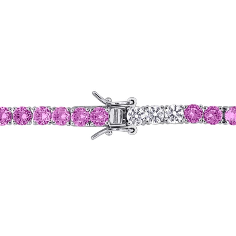 Lab Created Created White Sapphire & Created Pink Sapphire Bracelet in Sterling Silver, 7.5"