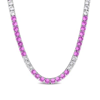 Belk & Co Lab Created Gemstone & White Sapphire Necklace in Sterling Silver, 17", Pink