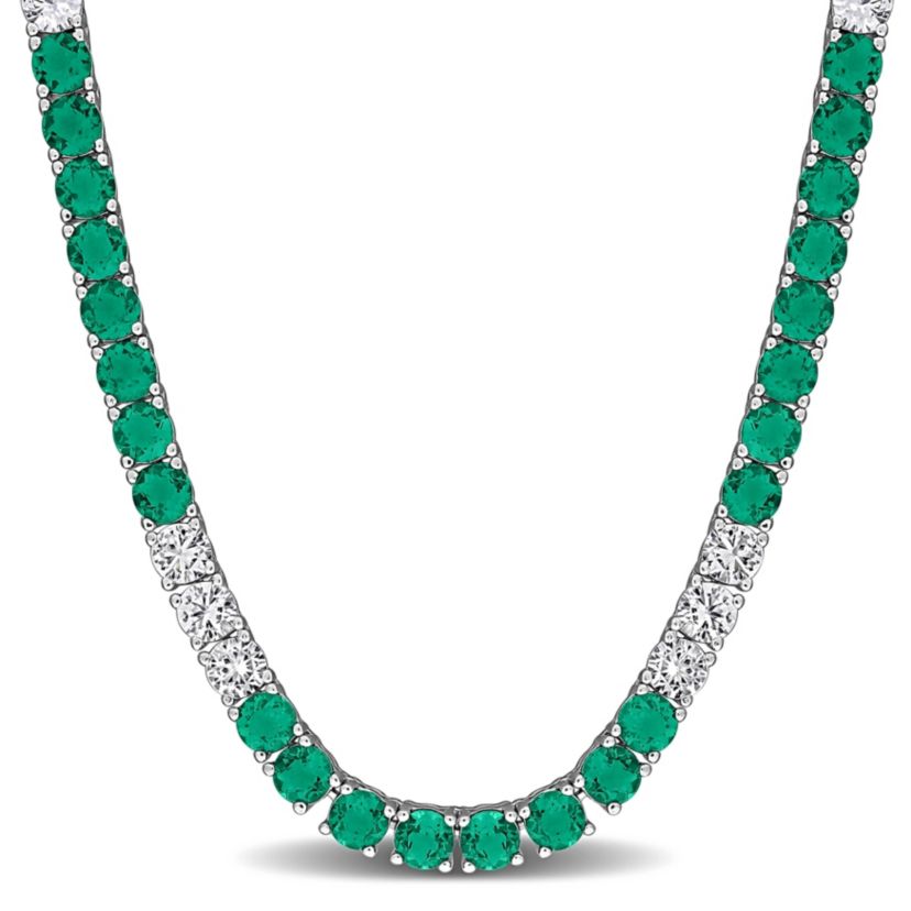Lab Created Created Emerald & Created White Sapphire Necklace in Yellow Plated Sterling Silver, 17"