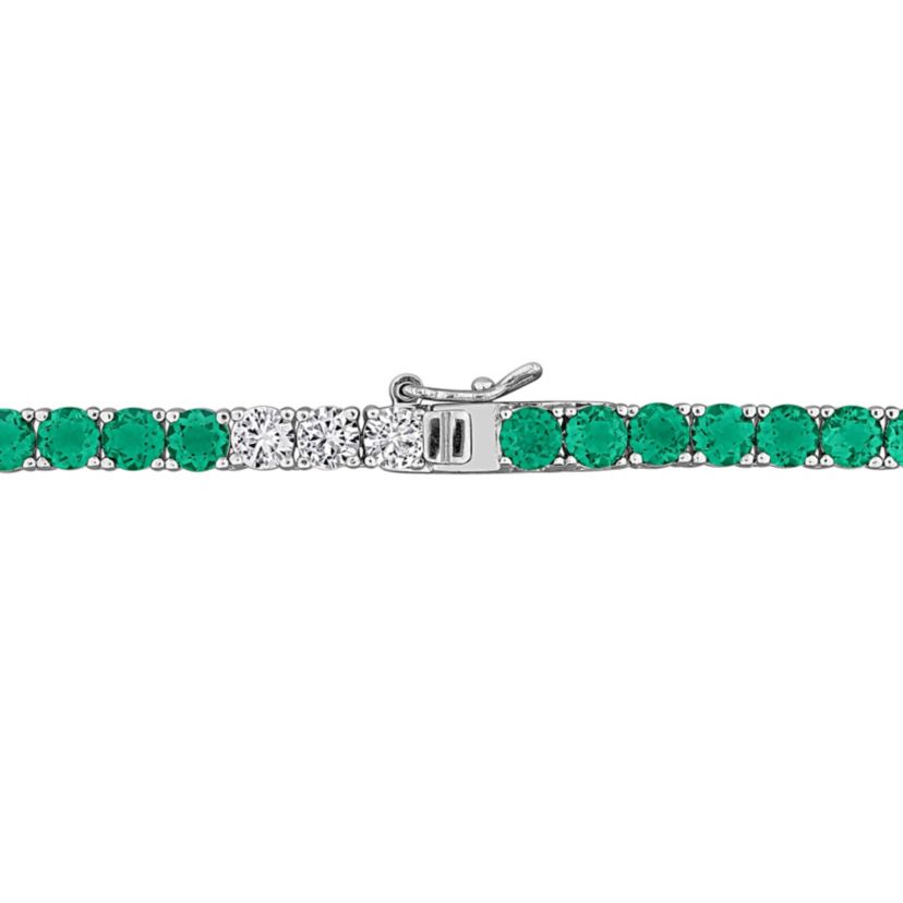Lab Created Created Emerald & Created White Sapphire Necklace in Yellow Plated Sterling Silver, 17"
