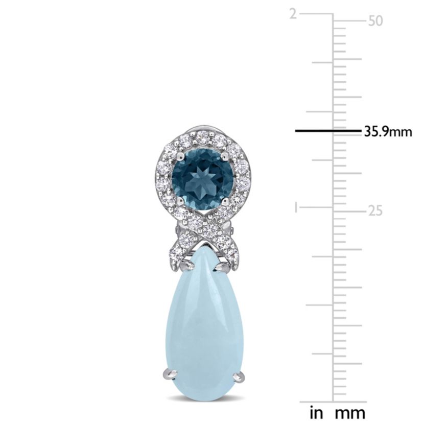 Aquamarine, London Blue & White Topaz LeverBack Earrings in Sterling Silver