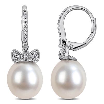 Belk & Co 9-10 mm South Sea Cultured Pearl & Diamond Earrings in 14k White Gold