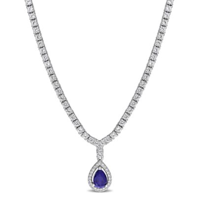 Belk & Co Lab Created Blue Sapphire & White Sapphire Necklace in Sterling Silver 16"+2"ext