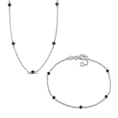 Belk & Co 2-Piece Set of Black Bead Diamond Station Necklace & Bracelet in Sterling Silver - 18 in | 7 in + 0.5 ext