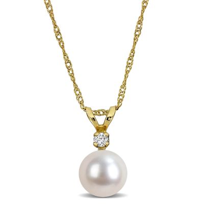 Belk & Co 6.5-7mm Freshwater Cultured Pearl & Diamond Accent Pendant with Chain in 14k Yellow Gold