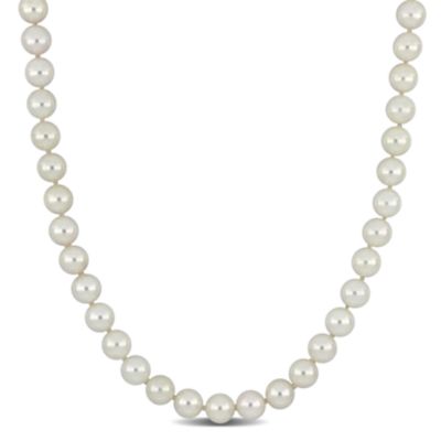 Belk & Co 6.5-7mm Chinese Akoya Cultured Pearl Necklace in 14k Yellow Gold- 18 in