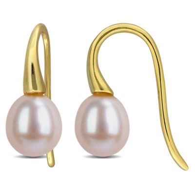 Belk & Co 7-8mm Purple Freshwater Cultured Pearl Curved Shepherd Hook Earrings in Yellow Plated Sterling Silver