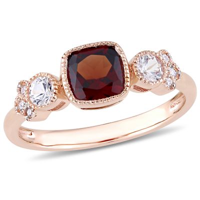 Belk & Co Lab Created Garnet, White Sapphire & Diamond Accent Ring in 10k Rose Gold, Pink, 6.5