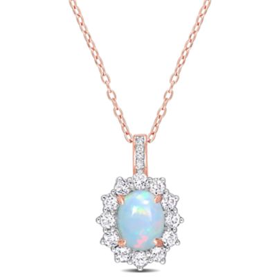 Belk & Co Ethiopian Opal-Blue, White Topaz & Diamond Accent Pendant With Chain in Rose Plated Sterling Silver-18", Pink