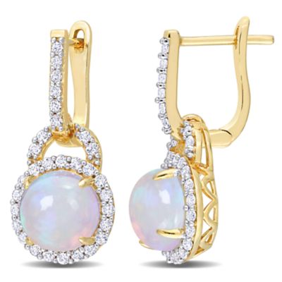 Belk & Co White Topaz & Ethiopian Opal-Blue Cuff Earrings in Yellow Plated Sterling Silver