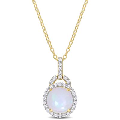 Belk & Co Ethiopian Opal-Blue & White Topaz Pendant With Chain in Yellow Plated Sterling Silver-18"