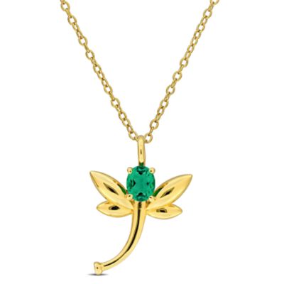 Belk & Co Lab Created Emerald & Diamond Accent Pendant With Chain in Yellow Plated Sterling Silver-18"