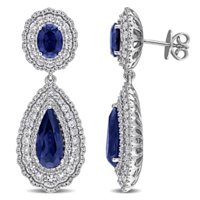 Belk & Co Lab Created Blue & White Sapphire Earrings in Sterling Silver