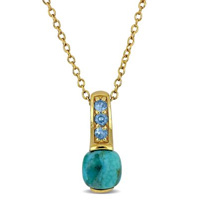 Haylee Jewels Lab Created Blue Cubic Zirconia & Compressed Light Blue Turquoise Necklace Yellow Plated Sterling Silver-18"+2" Ext