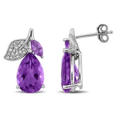 Belk & Co Rose de France, Amethyst & White Topaz Earrings in Sterling Silver