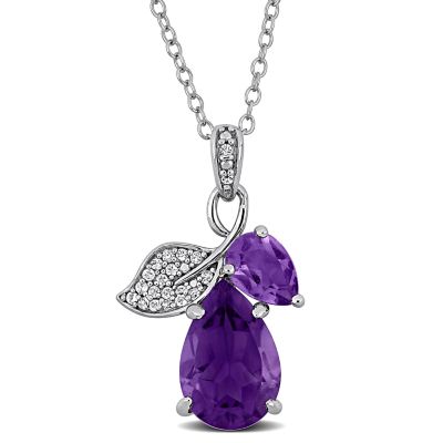 Belk & Co Rose de France, Amethyst & White Topaz Pendant With Chain in Sterling Silver, 18"