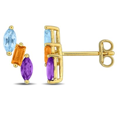Belk & Co Swiss Blue Topaz, Citrine & Amethyst-Africa Earrings in Yellow Plated Sterling Silver