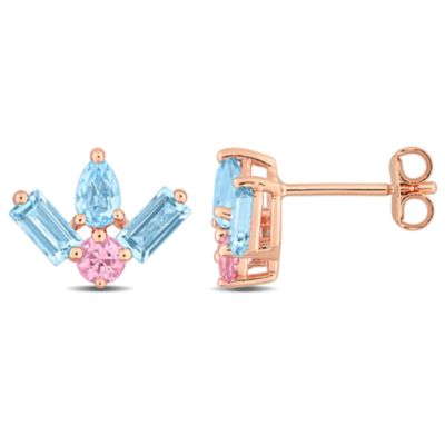 Belk & Co Swiss Blue Topaz & Pink Sapphire Earrings in Rose Plated Sterling Silver