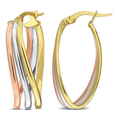 Belk & Co Triple Oval Twist Hoop Earrings in 10K 3-Tone Gold