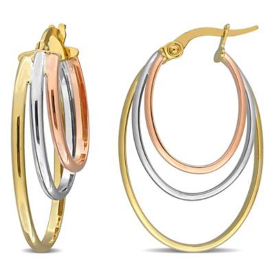 Belk & Co Triple Layered Hoop Earrings in 10K 3-Tone Gold