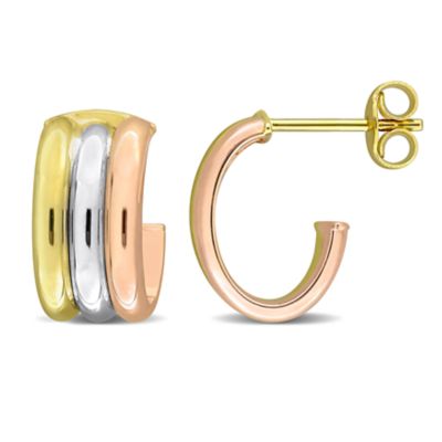 Belk & Co Triple C-Hoop Earrings in 10K 3-Tone Gold