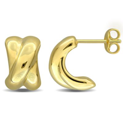 Belk & Co Puffed Crossover C-Hoop Earrings in 14K Yellow Gold