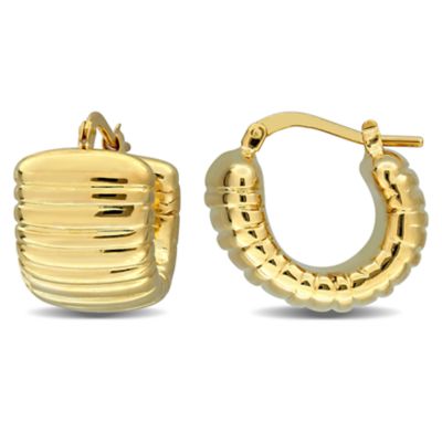 Belk & Co 18mm Semi-Hoop Ribbed Earrings in 14K Yellow Gold