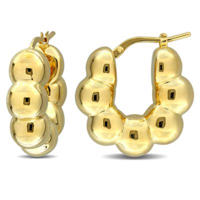 Belk & Co Puffed Beaded Hoop Earrings in 14K Yellow Gold