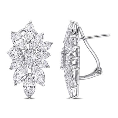Belk & Co Lab Created Diamond Cluster Floral Drop Earrings in 14k White Gold