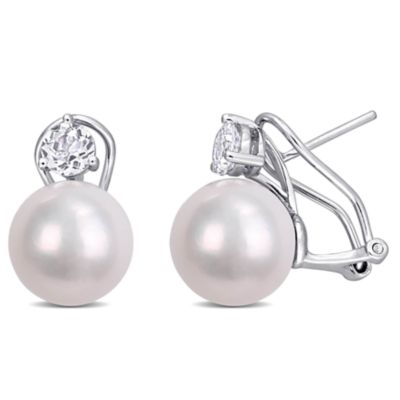 Belk & Co 11-12mm Freshwater Cultured Pearl & White Topaz Clip Back Earrings in Sterling Silver