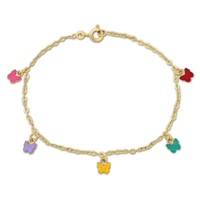 Belk & Co Kid's Multi-Color Butterfly Enamel Charm Bracelet in 14K Yellow Gold - 6 + 0.5" Ext