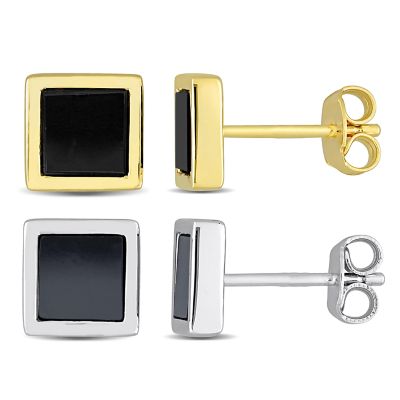 Belk & Co Men's 2-Piece Set 2ct. t.g.w. Black Onyx & Hematite Earrings in Two-Tone Sterling Silver