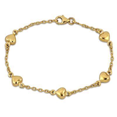 Belk & Co Kid's 2mm Cable Link Heart Bracelet in 14K Yellow Gold - 5.5 In