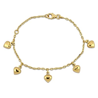 Belk & Co Kid's 1.5mm Cable Link 5 Heart Charm Bracelet in 14K Yellow Gold - 4.5 + 1" Ext
