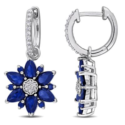 Belk & Co Lab Created Diamond & Blue Sapphire Earrings in Sterling Silver