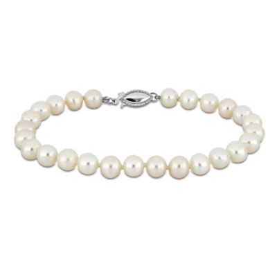 Belk & Co 6-6.5mm Freshwater Cultured Pearl Bracelet in 14K White Gold- 8 in