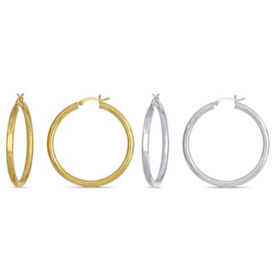 Belk & Co Two Pairs Hoop Earrings Set in 10K Two-tone Gold