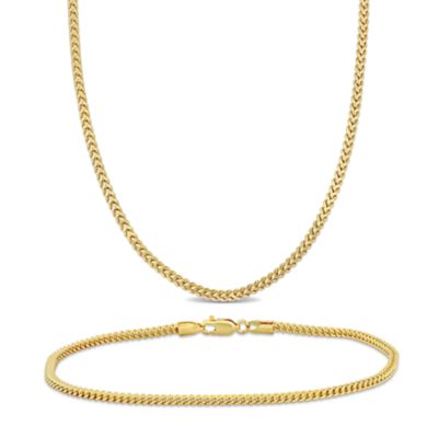 Belk & Co 2.3mm Franco Link Chain Necklace and Anklet Set in 10K Yellow Gold, 18" & 9"