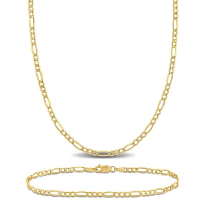 Belk & Co 2.5mm Figaro Link Chain Necklace and Bracelet Set in 10K Yellow Gold, 18" + 7.5"