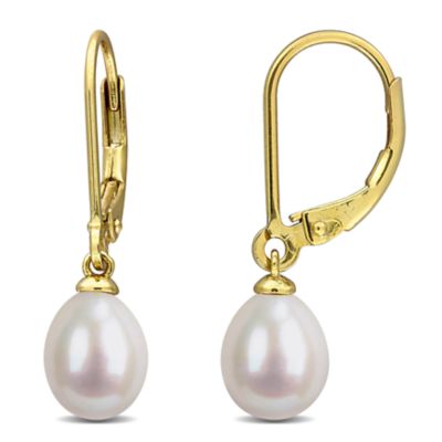 Belk & Co 6.5-7 mm Freshwater Cultured Pearl Earrings in Yellow Plated Sterling Silver