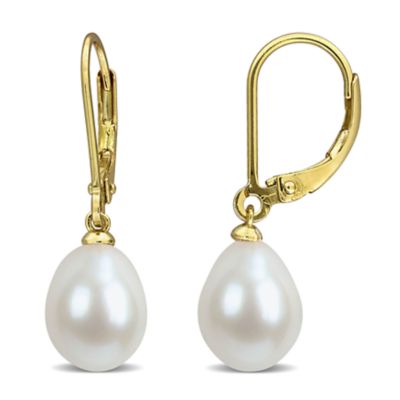 Belk & Co 8-8.5 mm Freshwater Cultured Pearl Earrings in Yellow Plated Sterling Silver
